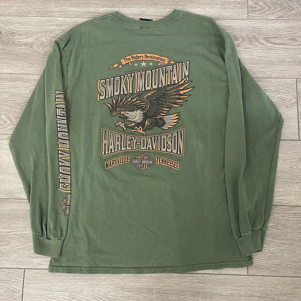 Y2K Vintage Harley Davidson Flame Long Sleeve Shirt Smokey Mountain Eagle Mens L